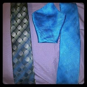 2 Blue Ties and Hankerchief